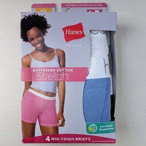 NWT Hanes Boyfriend Cotton Stretch Mid-thigh Briefs Sizes 5, 6, 7, 8 &9 Tagless
